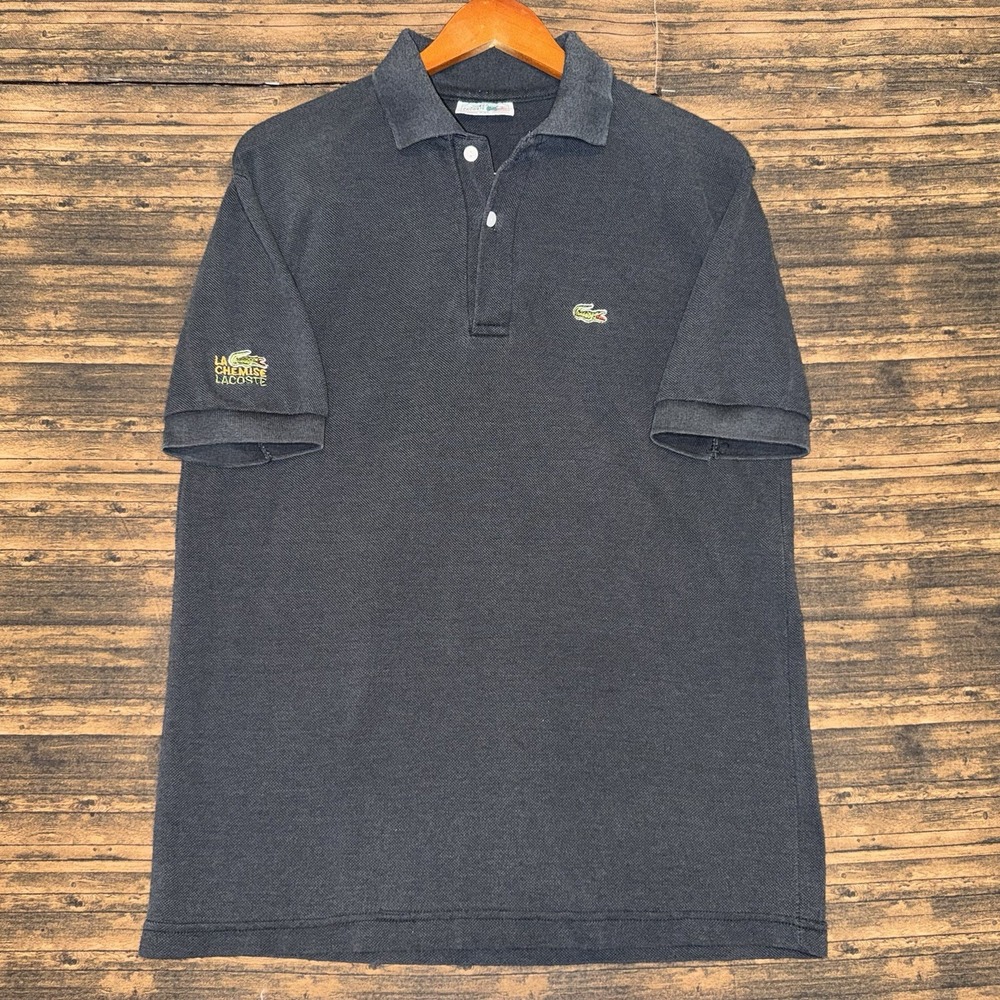 Lacoste Pique Polo Shirt Men 2XL Black Vintage 80s Made in France